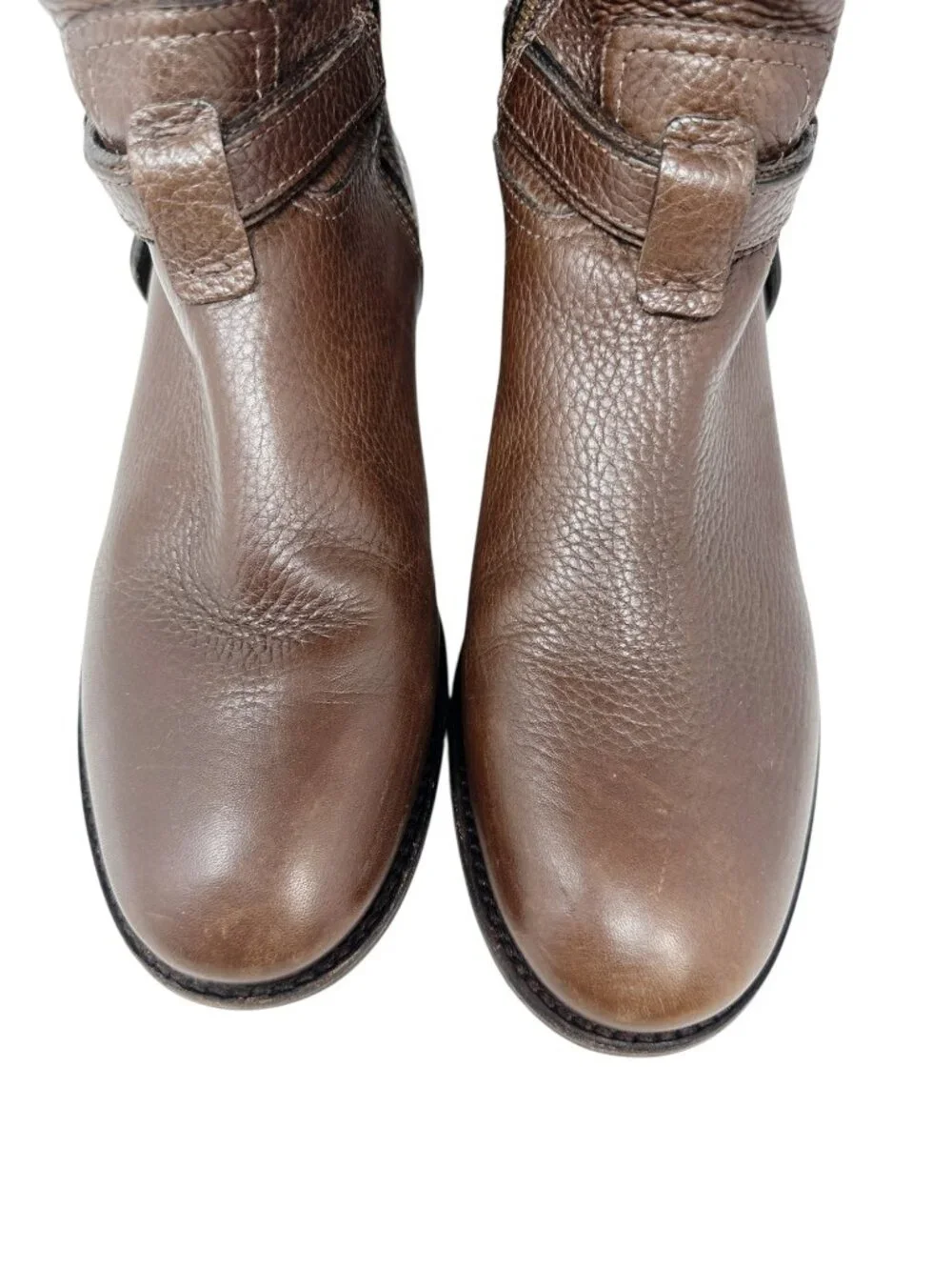 Tory Burch Logo Harness Riding Boots Brown Pebbled Leather Women's 10.5
